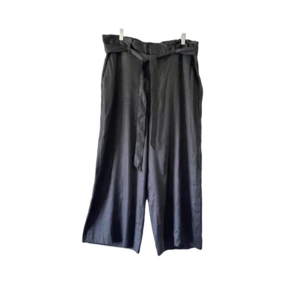 Banana Republic | Black Linen Blend High Waist Wide Leg Cropped Pants, Size 14